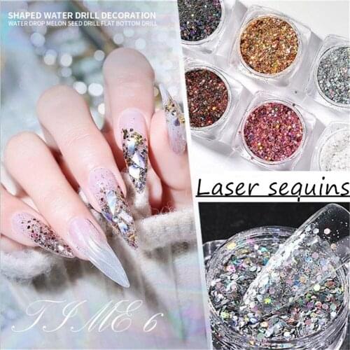 1Pc Nail Glitter Laser Nail Sequins Paillettes Pigment Powder Mixed Size Round Gradient Nail Art Dust Nail Art Accessories