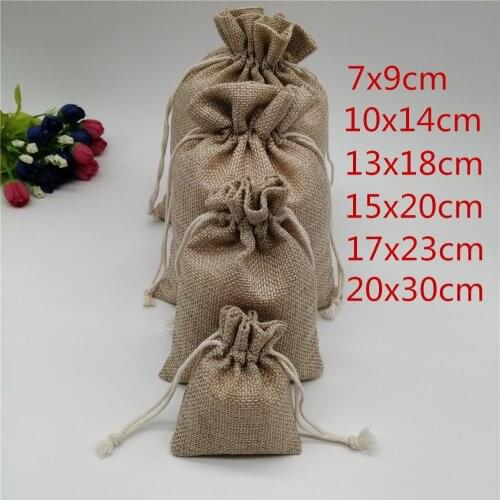 10pcs Linen Drawstring Gift Bags Natural Burlap Candy Bag Christmas Wedding Party Favors Gift Packaging Bags Jewelry Pouches