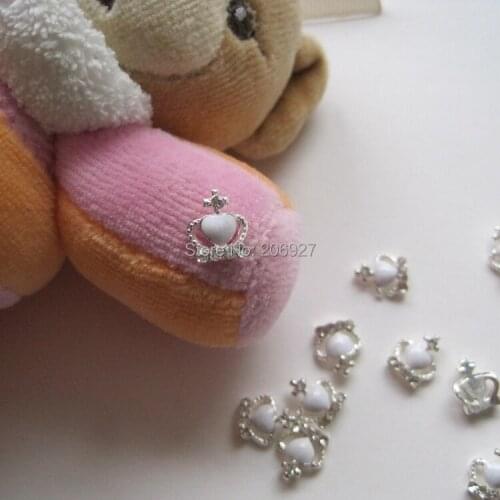 MD-211 10pcs Fancy Crystal Rhinestone Silver White Crown Deco Metal Charms Metal Deco Charms Nail Art