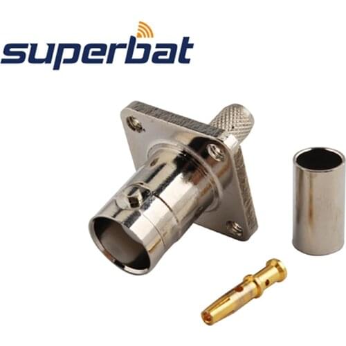 Superbat 10pcs BNC Crimp Jack Female 4 Hole Panel Mount for Coaxial Cable RG58,RG142,LMR195