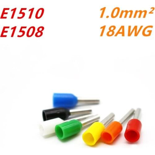 100pcs/Pack E1508 E1510 Insulated Ferrules Terminal Block Cord End Wire Connector Electrical Crimp TerminatorE1508 E1510