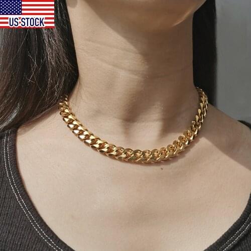 2-11mm Stainless Steel Cuban Curb Link Chain Choker Necklace for Women Girls Simple Jewelry Gold Silver Color 16inch DKNM180