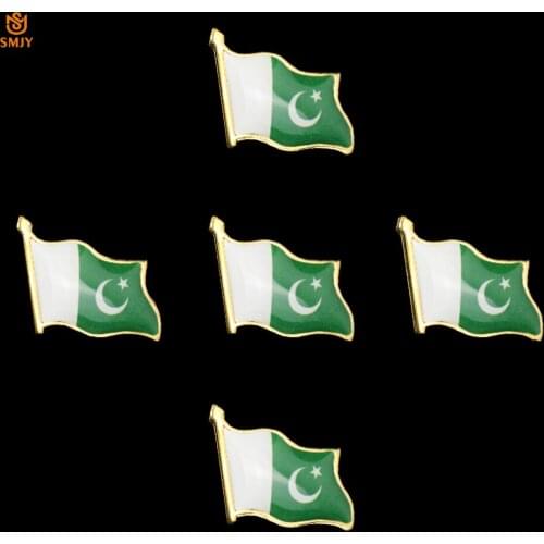5PCS Pakistan Islamic Flag Lapel Pin Asian National Flag Enamel Painted Badge Broochs Patriot Travel Bag Decoration Jewelry Pins