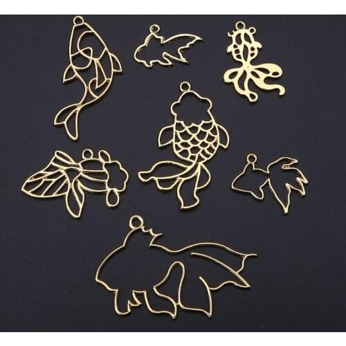 7Pcs Goldfish Metal Frame Collection Pendant Open Bezel Setting UV Resin Jewelry
