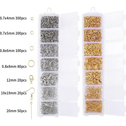 770Pcs/set Gold/Silver Jewelry Accessories Kit (Open Jump Ring, Eye Pins, Lobster Clasp, Hooks)