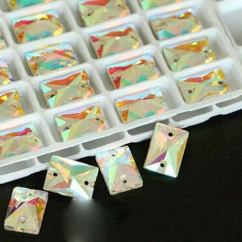2 Hole Beads Gliter Clear Crystals Glass Rhinestones Flatback Rectangular Shape Strass Crystal Stone Jewelry For Clothes Crafts