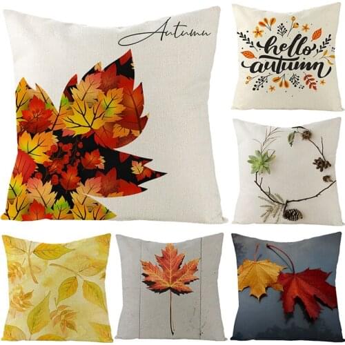 Cushion Cover 45*45 Maple Leaf Printed Pillow Covers Sofa Cushions Pillow Cases Cotton Linen Pillowcase Home Decor KD-0381