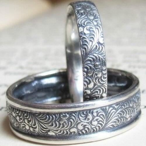 Two sets of simple fashionable 925 Silver Feather pattern wedding ring matching wedding dress set ring size 5-11