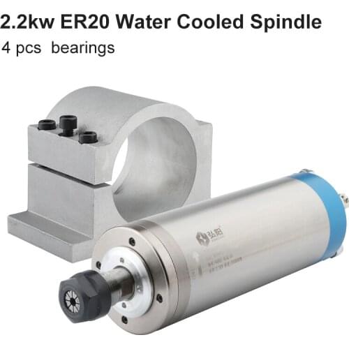 CNC 2.2kw ER20 Water-Cooled Spindle 80mm CNC Router Wood Engraving Milling & 80mm Cast Aluminum Fixture Spindle Bracket