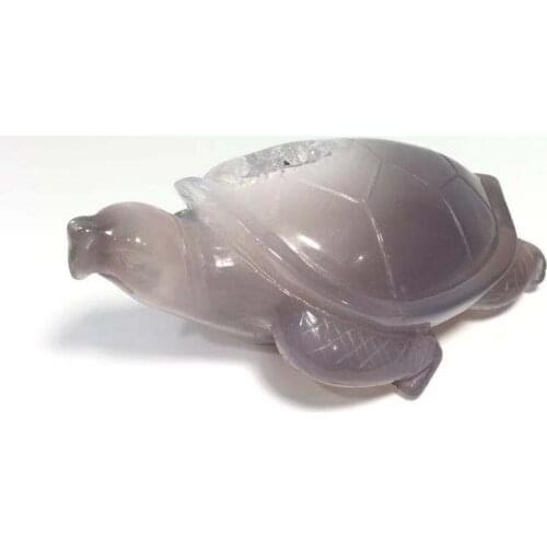 Top Sale Crystal Carvings Natural Crystal Carved Druzy Agate Turtle For Decoration YHM