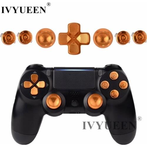 IVYUEEN Gold For Sony Dualshock 4 PS4 DS4 Pro Slim Controller Aluminum Metal Analog Sticks Thumbsticks Action Buttons Mod Kit
