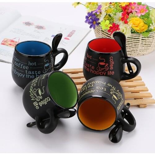 Ceramic Coffee Cup European Style Retro Lovers Cup with Spoon Office Milk Cup Lovely Drinking Cup Creative Mug