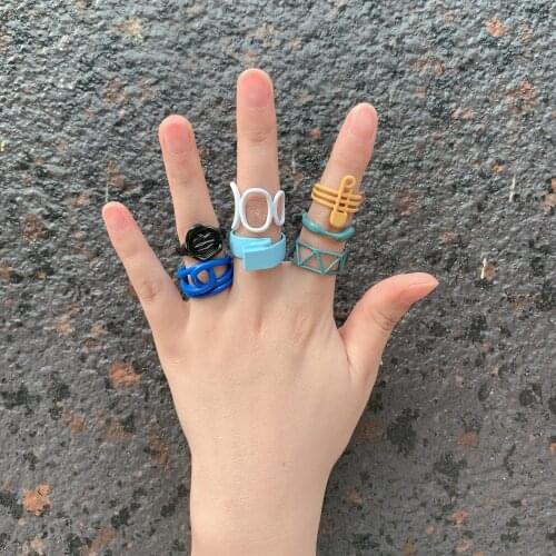 Dvacaman Punk Rings Hand Painted Enamel Geometric Hollow Irregular Rings Trendy Colorful Open Metal Ring for Women Jewelry Party