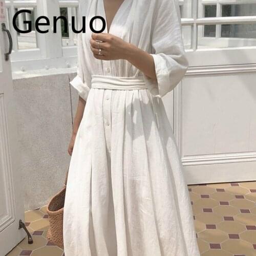 Korean Women Casual Dress Solid Ankle-Length Autumn Party Dress Vestidos Cute Clothing Office Lady Fold Loose Belt Dress