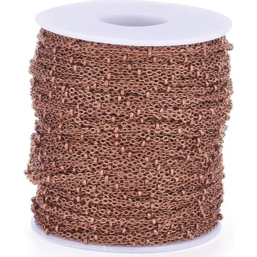 About 92m Brass Flat Oval Cable Satellite Chains with Round Beads Unwelded for Jewelry Making Decor Accessories with Spool