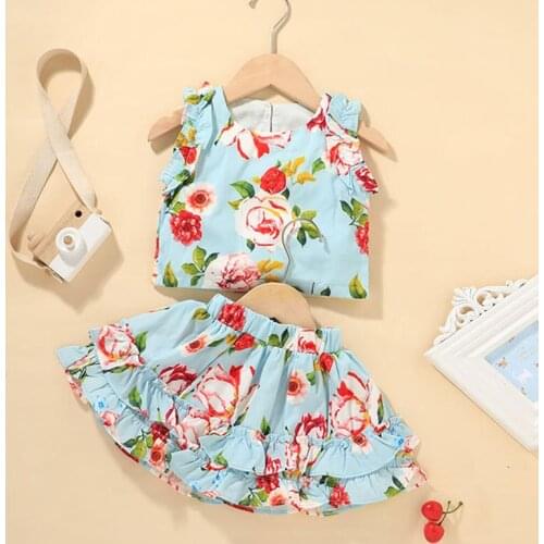 Summer Newborn Baby Girls Clothing Set Sleeveless Floral Baby Girl Outfit 1-4T Kids Top+Skirt Suit Toddler Baby Colthing Set