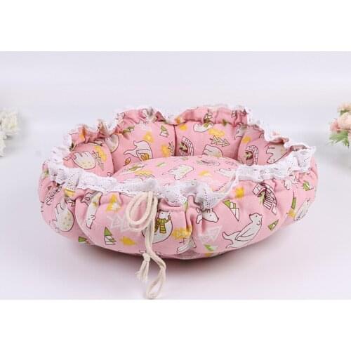 Flower Bud Cat Bed Kennel Cute Lace Small Dogs חתולים Pet Mat Mascotas Gatos Sleeping Nest Large Dog Bed Coussin Pour Chien