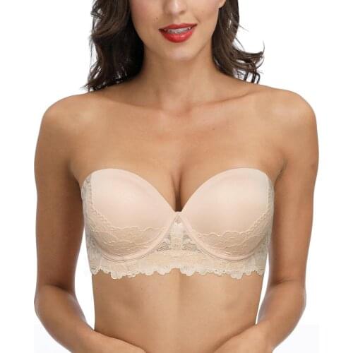 New Hot Selling Women Bras Strapless Lace Cropped Push Up Padded Wire Bone Sexy Bra Adjusted Strapless Invisible