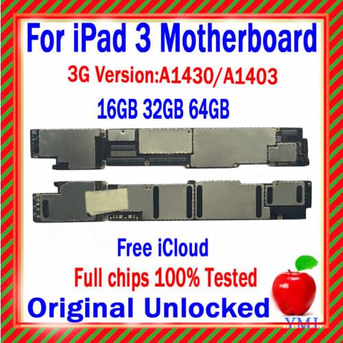 Wifi Version & Wifi+3G Version for ipad 3 Motherboard,Free iCloud for ipad 3 Logic board 100% Original unlocked 16GB 32GB 64GB