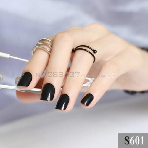 Fashion 24pcs false nails Black colour candy short paragraph round square head simple comfortable multicolor all wrapped S601