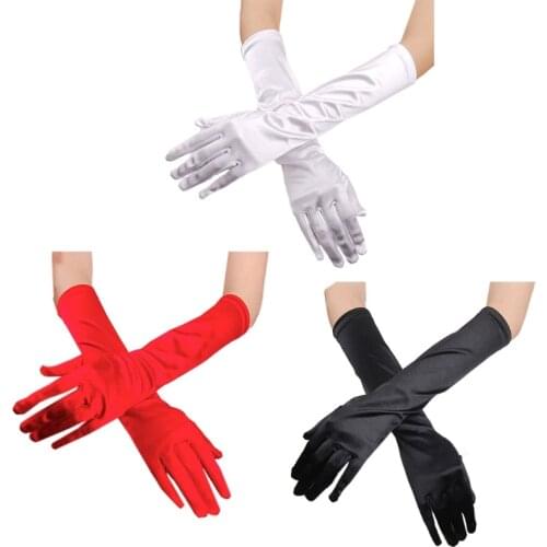 Soft Women Long Satin Dress Gloves 15 Inches Flexible Spandex Classic Colors for Prom Evening Party Costume Cosplay