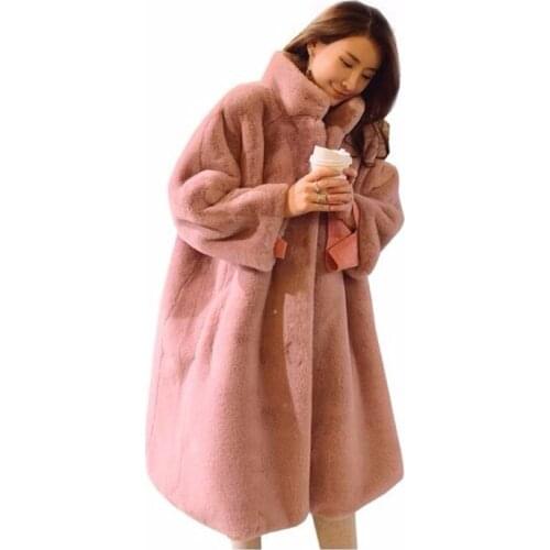 2019 New Winter Women Mink Faux Fur Coat Vintage Solid Female Winter Warm Fake Fur Lady Coat Casual Jacket Outwears