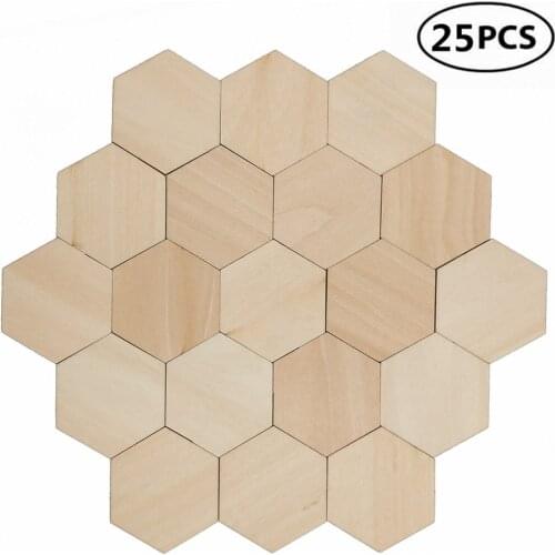 25pcs 50mm 1.96inch Charming Hexagon Shaped MDF Wood Cut Wooden Embellishment DIY Craft Shapes for Crafting Scrapbooking