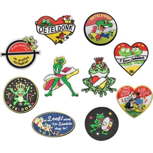 Oeteldonk Emblem Full Embroidered Frog Carnival for Netherland Iron on Patches for Clothing Embroidered Patches for Dress DIY G