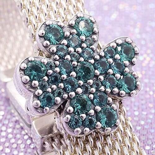 Original Reflexions Pave Four-Leaf Clover With Crystal Clip Beads Fit 925 Sterling Silver Charm Bracelet Diy Jewelry
