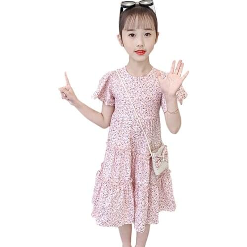 Girl Dress Floral Pattern Dress For Girls 2021 Newest Child Dress Summer Childrens Costumes For Girls 6 8 10 12 14