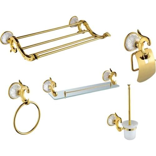 Luxury Antique Gold Bathroom Hardware Hanger Set Towel Bar Hook Soap Paper Holder Brush Bathroom 5 Pieces Combination of Package