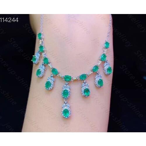 Luxury style natural emerald necklace 925 silver womens necklace noble and elegant