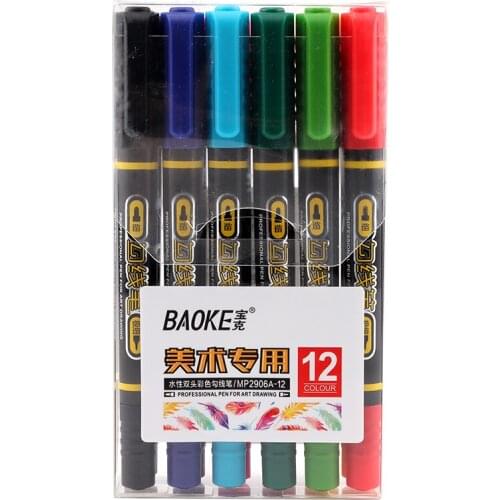 12 Baoke Hook Line Note Pen MP2906A#12 Water-based Double-end Art Pen Multi-color Fine-headed Thick-headed Pen