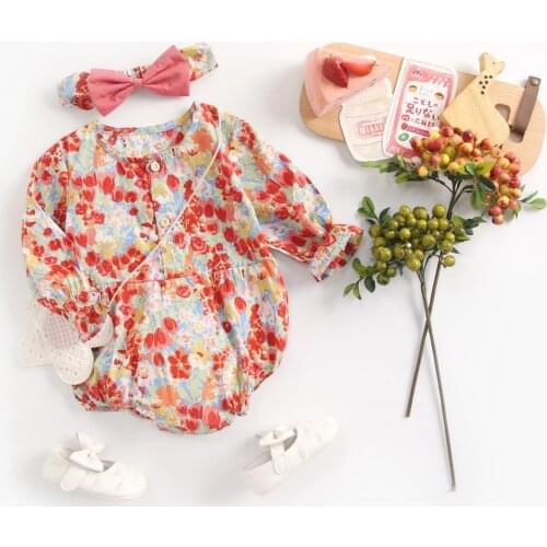 Sanlutoz Newborn Baby Girl Clothes Cotton Princess Baby Bodysuits + Headband Cute Flowers Baby Clothing