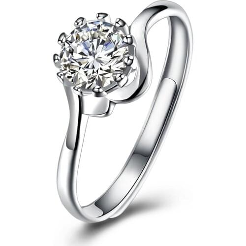 SILVERHOO Sterling Silver 925 Jewelry For Girl Rings Adjustable Streamline Design Round Zircon Women Ring Wedding Gift Hot Sale
