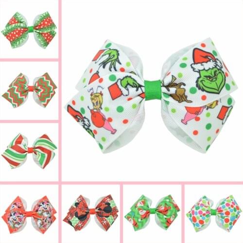 SUPWRF 1 PCS 4.5'' Christmas girls Printed ribbon Bows Clips Girls hair Boutique Headware Kids Hair Accessories T0929