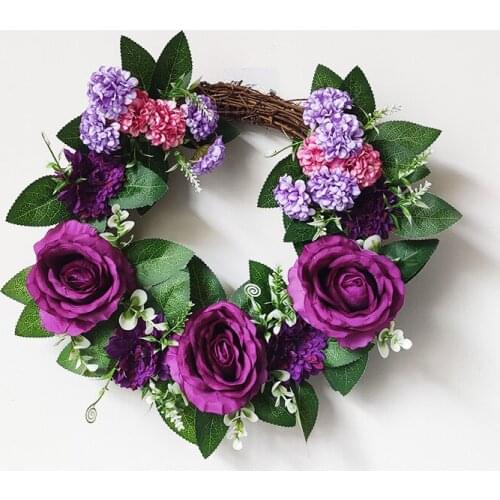 Dark Purple Death Rose Flowers Wreath Artificial Door Garland Home Ornaments For Halloween Party Decoration