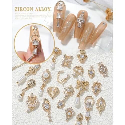 2Pieces 3D Metal Nail art Jewelry Japanese Nail Decorations Top Quality Crystal Manicure Zircon Diamond Charms Pendants