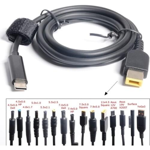 USB Type C PD Charging Cable Cord Dc Power Adapter Jack Converter to 14 Plugs Male for Lenovo Asus Dell Hp Laptop Charger