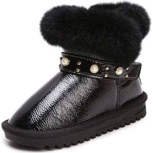 Girls Genuine Leather with Crystal Winter Boots Childrens Snow Waterproof Warm Shoes -30 Degree Kids Thick Mid Non-slip Boots
