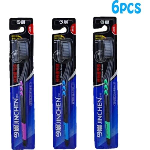 Free Shipping 6 Pieces high quality Family Hardcover Adult Soft fur Bamboo charcoal toothbrush