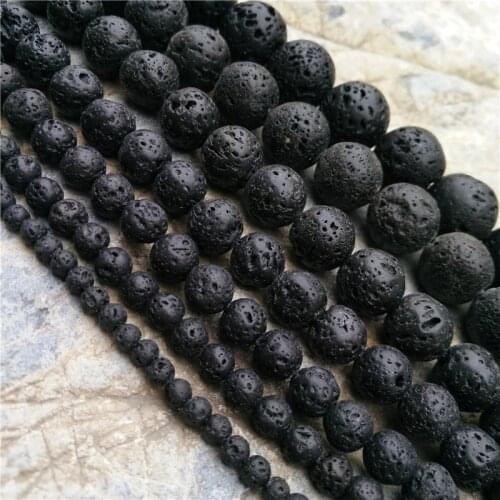 1 Strand Black Lave Beads Natural Stone Ball Bead Handmade Charm Jewelry Making Round Rock Volcanic DIY Spacer Beads Pick Size
