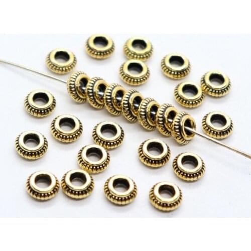 100pcs Zinc Alloy Oblate Round Charm Loose Spacer Beads 7x3mm DIY Jewelery Necklace Bracelet Findings