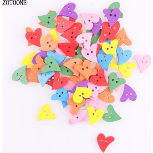 ZOTOONE 100pcs DIY Mix Random Corful Heart Wood Buttons 12*21MM Sewing Craft 2 Holes Wooden Buttons Clothes Scrapbooking Decor C