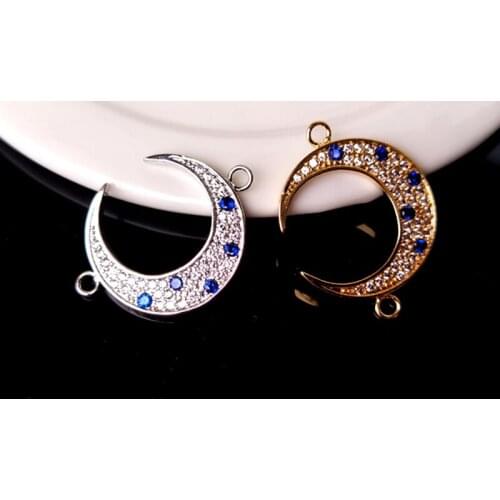 10Pe Crystal crescent Shape Double Bails Charm CZ zircon Micro pave Connector Jewelry Finding DIY Bracelet necklace CT151