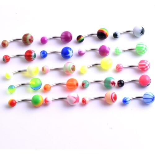20pcs/set Fashion Cute Sexy Colorful Acrylic Ball Stainless Steel Bar Belly Rings for Women Body Piecing Jewelry