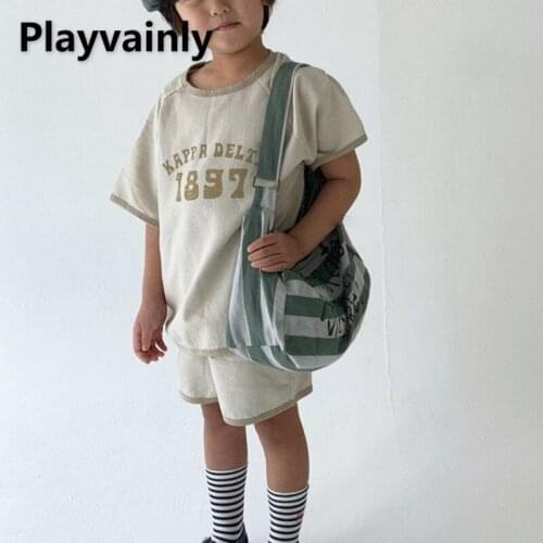 2021 New Korean Style Summer Baby Boys Girls 2-pcs Sets Short Sleeves Letter Print T-shirt+Shorts Loose Casual Kids Clothes E804