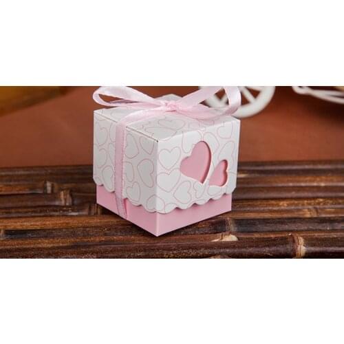 5*5*5cm 500pcs High-end Love Heart Wedding Favor Candy Boxes with Ribbon Party Supplies Decoration Event Party Supplies Gift Box
