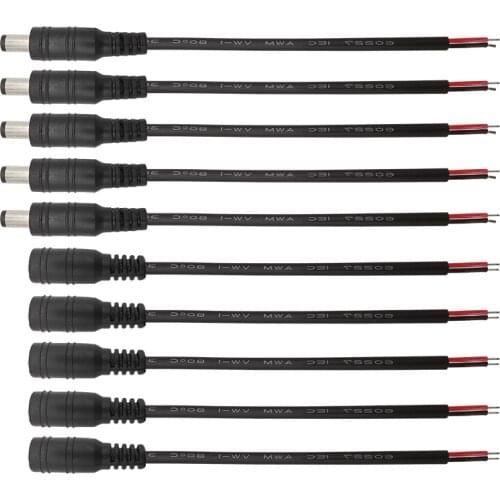 5Pairs 5.5 x 2.1mm DC Power Male Plug and Female Jack Socket Pigtail Cable Wire Connector for CCTV Security Camera LED Strip