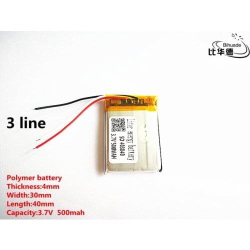 5pcs/lot 3 line Good Qulity 3.7V,500mAH,403040 Polymer lithium ion / Li-ion battery for TOY,POWER BANK,GPS,mp3,mp